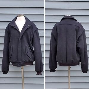 Vintage 1980s Members Only Men's Gray 100% Wool Full Zip Bomber Flight Jacket 42